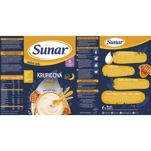 SUNAR Mliečna kaša krupicová na dobrú noc medová 6+ 210 g