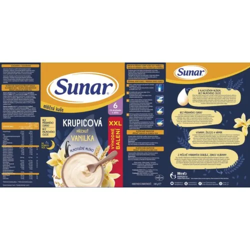 SUNAR Mliečna kaša krupicová na dobrú noc vanilka 6+ XXL balenie 340 g