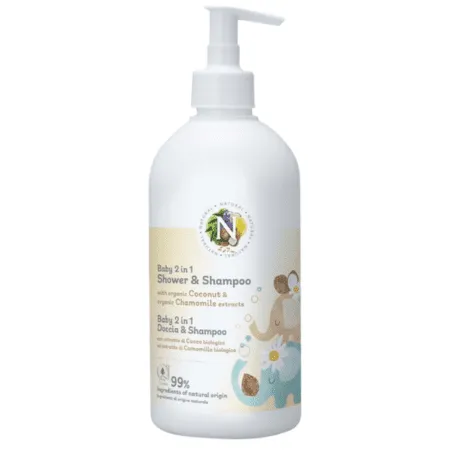 NATURAL Detský sprchový gél a šampón 2v1 kokos harmanček 500 ml