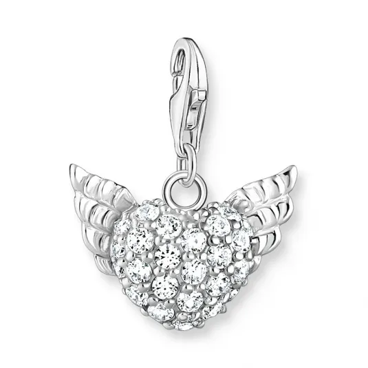 THOMAS SABO strieborný prívesok charm Winged heart white stones silver 0626-051-14