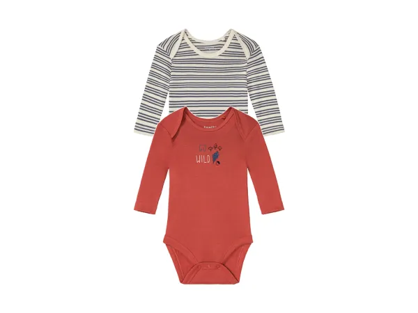 LUPILU® Detské body, 2 ks, z čistej biobavlny. (pruhy/hnedá, 62/68)