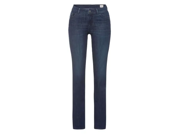 ESMARA® Dámske džínsy, slim fit, normálna výška pásu. (krátka dĺžka, tmavomodrá, 34)