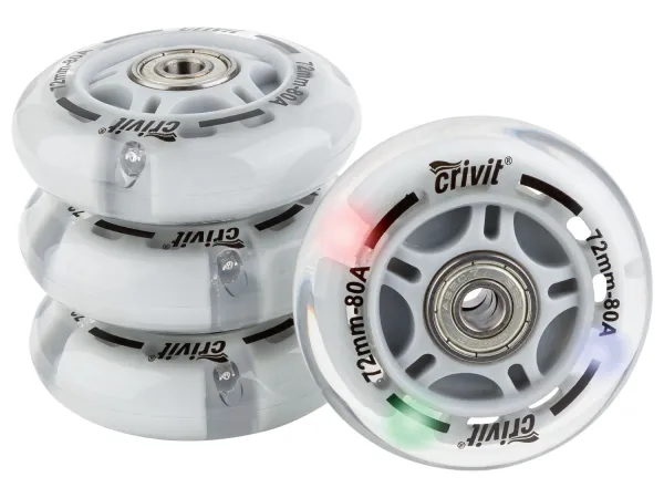 CRIVIT Kolečkové korčule kolieska s ložiskami, 8-dielna súprava / LED kolieska 4-dielna súprava (72 mm)
