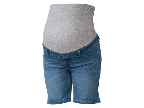 ESMARA® Dámske tehotenské džínsové šortky, nízky pás s elastickým lemom. (bledomodrá, 46)