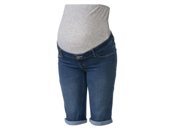 ESMARA® Dámske tehotenské džínsové šortky, nízky pás s elastickým lemom. (tmavomodrá, 38)
