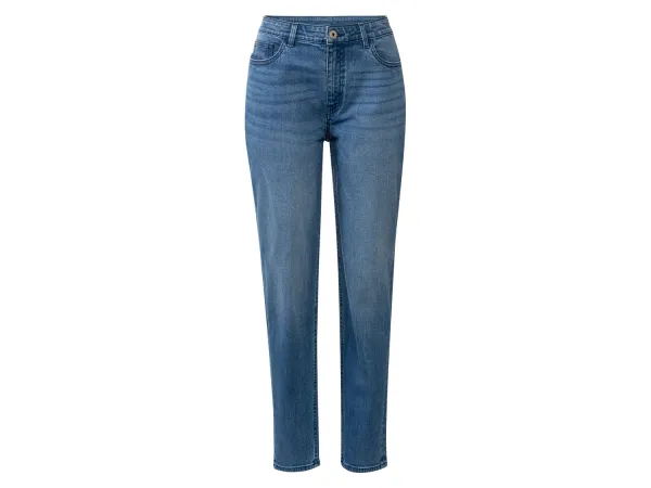 ESMARA® Dámske džínsy, Mom Fit, vysoký pás. (modrá, 36)