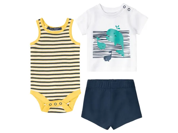 LUPILU® Detský set Sommerset, 3-dielny, z čistej biobavlny. (biela/žltá/navy modrá, 50/56)