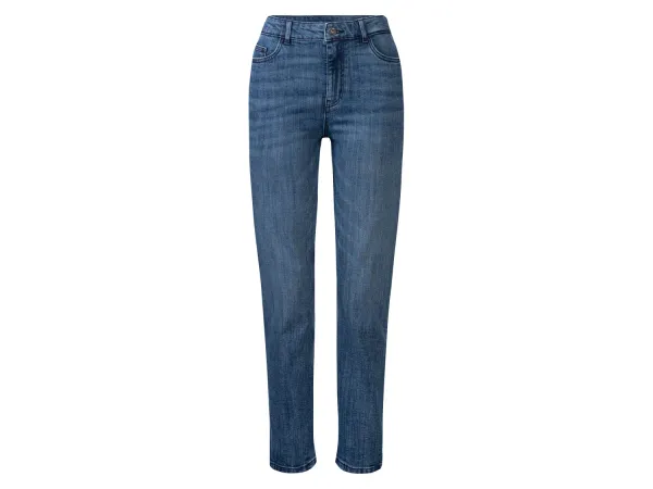 ESMARA® Dámske džínsy, Straight Fit, s vysokým pásom. (tmavomodrá, 36, normálna dĺžka)