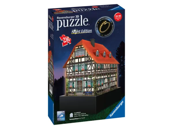 RAVENSBURGER 3D puzzle budova, 216-dielne, s LED svetlom. (tradičný nemecký dom)