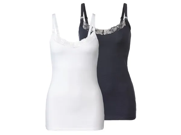 ESMARA® Dámske dojčenské topy, vysoký podiel bavlny, 2-pack. (námornícka modrá/biela, XS (32/34))
