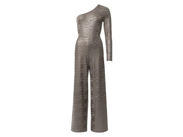 ESMARA® Dámsky oneshoulder overal s metalickým zvieracím lesklým efektom. (XS (32/34))