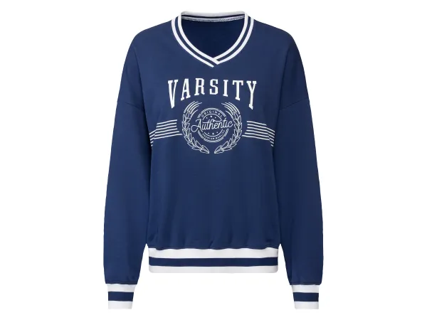 ESMARA® Dámsky mikinový pulóver, módne padnuté ramená. (navy modrá, XS (32/34))