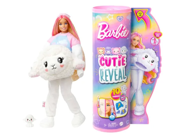 BARBIE Cutie Reveal bábika, s plyšovým kostýmom. (ovca)