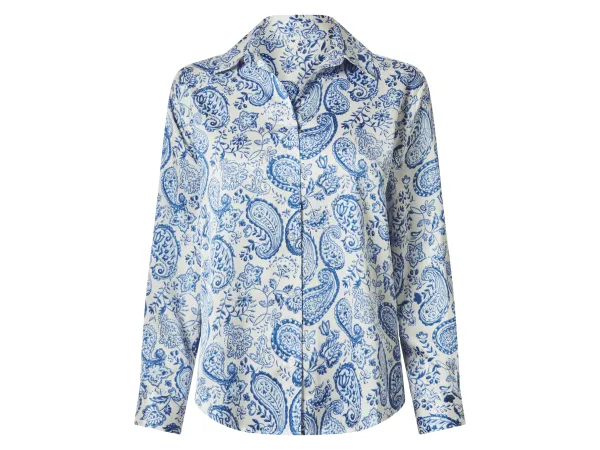 ESMARA® Dámska saténová bluza (biela/modrá, S(36/38))