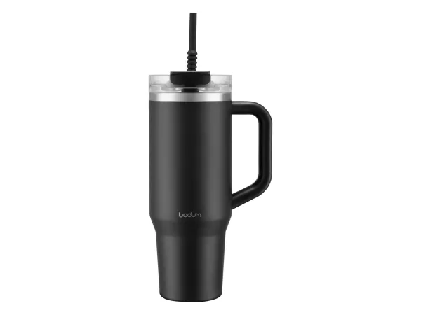 BODUM Cestovný hrnček s uškom a silikónovou slamkou »TRAVELMUG« (čierna)
