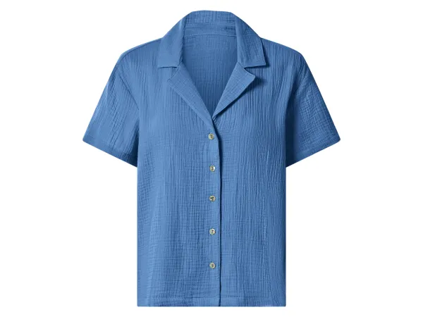 ESMARA® Dámska mušelínová blúzka (modrá, S (36/38))
