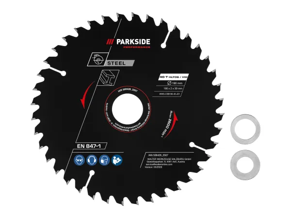 PARKSIDE PERFORMANCE® Pílový kotúč, Ø 190 mm. (oceľ, 40 zubov)