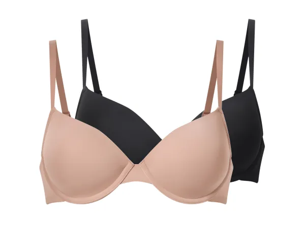 ESMARA® Dámska vystužená podprsenka, 2 kusy (čierna/béžová, 85C)