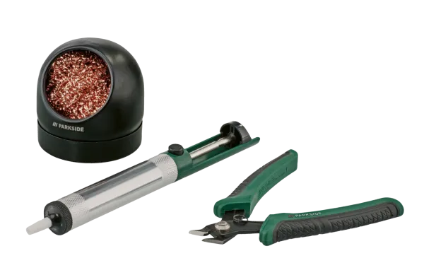 PARKSIDE® Odsávačka cínu, čistič hrotu, kliešte/Spájkovacia podložka a stojan/Spájkovacia pomôcka (súprava so štiepacími kliešťami)