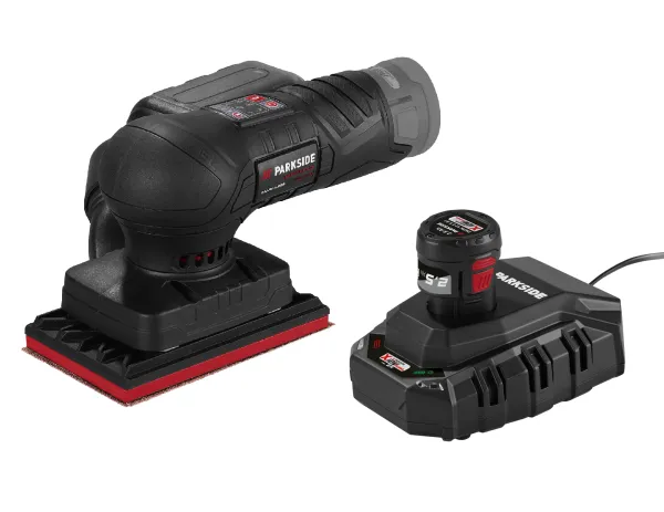 PARKSIDE PERFORMANCE® Aku vibračná brúska 12 V PASSP 12-Li A1 + Akumulátor 12 V/2,5 Ah PAPK 12 2.5 B1 + Nabíjačka 6 A PLGK 12 6.0 B1