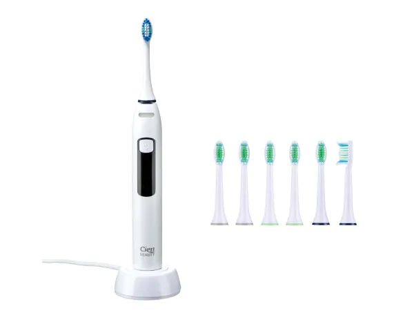 CIEN BEAUTY Aku sonická zubná kefka CBSZB 3.7 A1, biela + Náhradné hlavice na zubnú kefku, 6 kusov