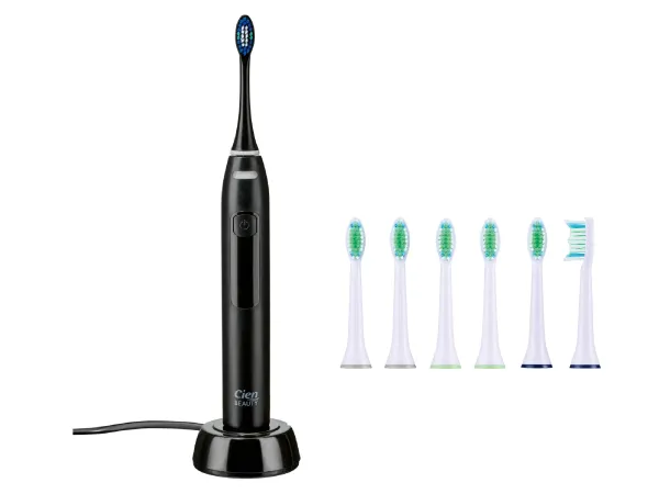 CIEN BEAUTY Aku sonická zubná kefka CBSZB 3.7 A1, čierna + Náhradné hlavice na zubnú kefku, 6 kusov