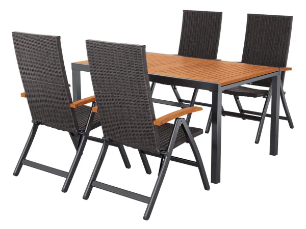 LIVARNO® Hliníkový záhradný stôl Valencia, 143–194,5 x 90 x 74 cm + Skladacie kreslo Valencia, 4 kusy