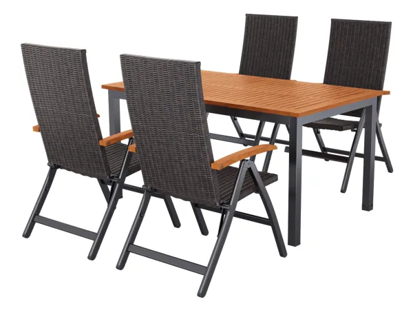 LIVARNO® Hliníkový záhradný stôl Valencia, 150 x 90 x 74 cm + Skladacie kreslo Valencia, 4 kusy