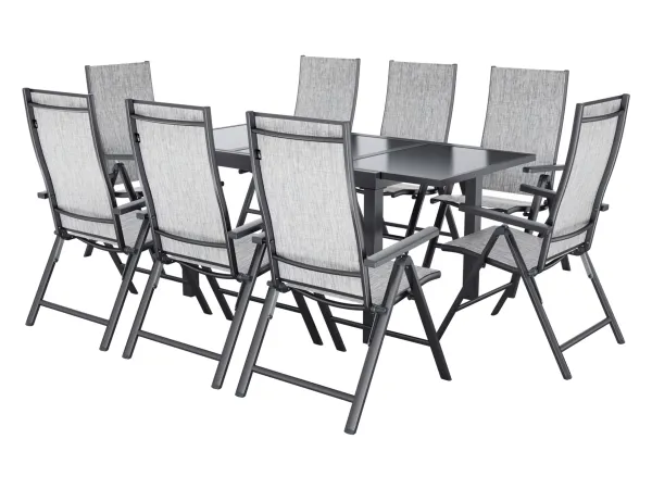 LIVARNO® Hliníkový rozťahovací záhradný stôl Houston/Toronto + Hliníkové skladacie kreslo Houston, 8 kusov