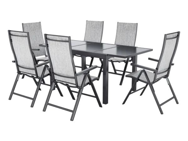 LIVARNO® Hliníkový rozťahovací záhradný stôl Houston/Toronto + Hliníkové skladacie kreslo Houston, 6 kusov
