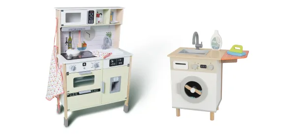 LUPILU® Detská drevená kuchynka + Detská drevená práčka