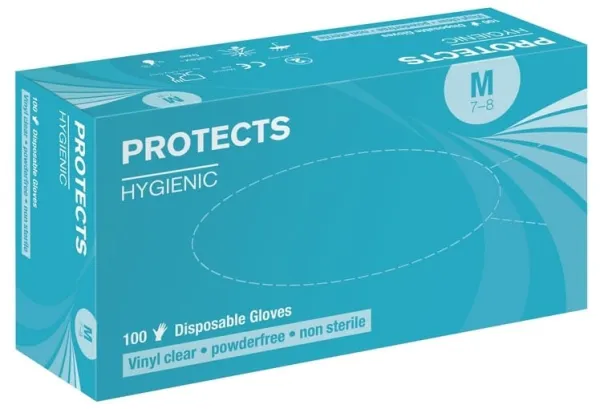 Sempermed PROTECTS HYGIENIC VINYL Jednorazové vinylové rukavice 100 / 90 kusov, 9, Priehľadná