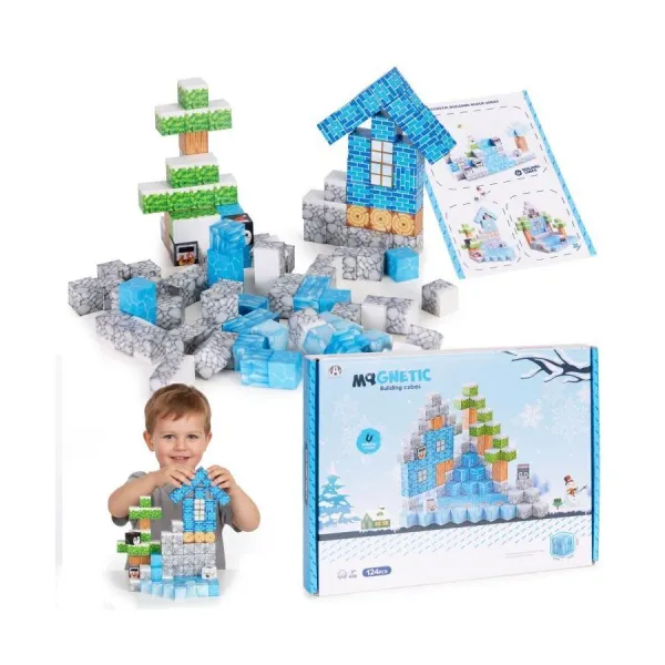 Magnetické stavebné kocky pre deti - 124 dielov v akcii