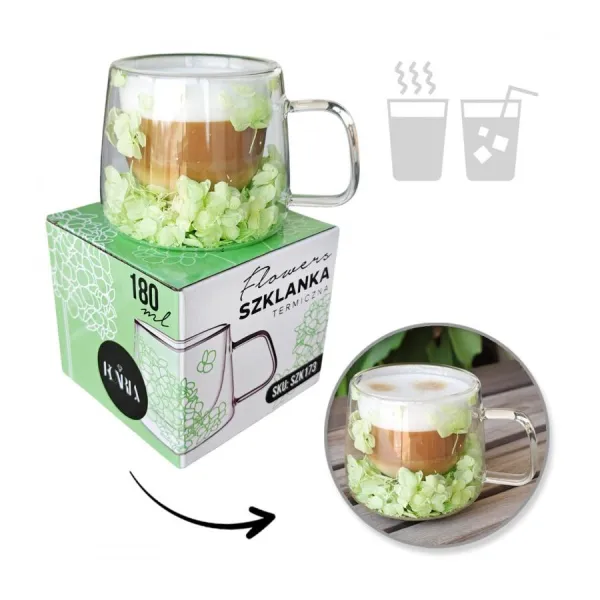 Termopohár so zelenými kvetmi hortenzie - 180 ml v akcii