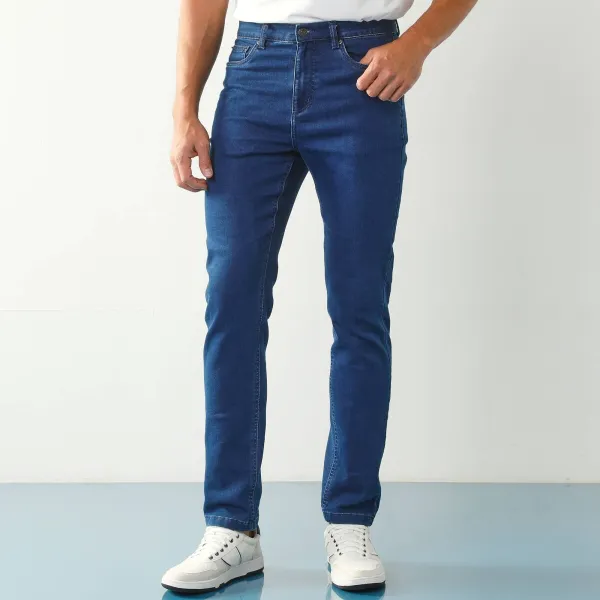 Rovné džínsy pre nižšiu postavu s 5 vreckami zo strečového denimu, pre vyššiu postavu