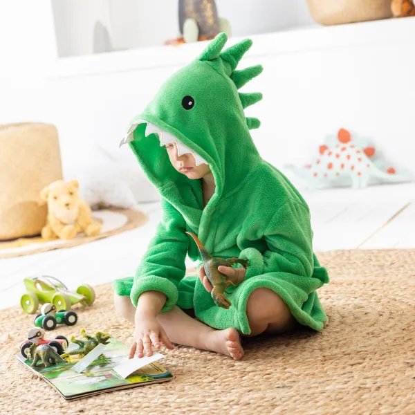 Detský župan s motívom dinosaura na kapucni