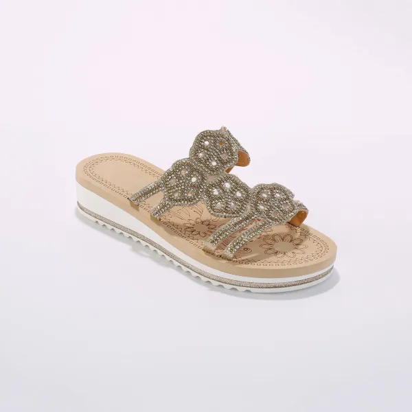 Šľapky na kline s bižutériovým zdobením, štrasovými časťami a korálkami