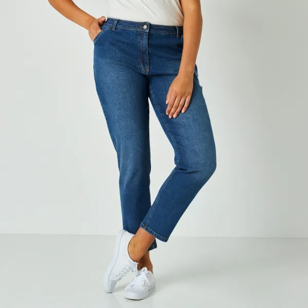 Džínsy mom, strečový denim