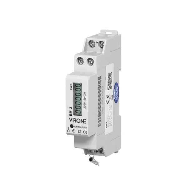 Jednofázový elektromer s LCD displejom EM-2, 1 tarifa, 40A, 3680W, DIN, VIRONE