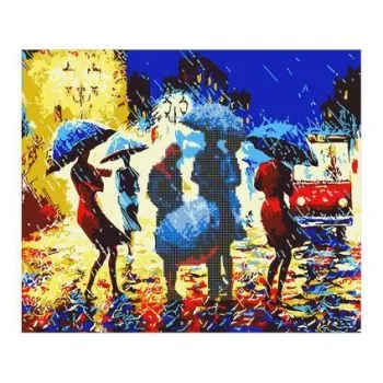 Diamantová mozaika Dážď s akrylovými farbami + maľovanie na plátne podľa čísel 2v1, 40x50cm