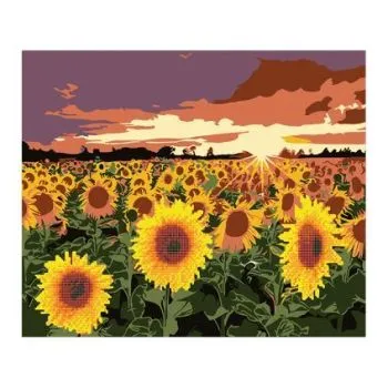 Diamantová mozaika Slnečnice s akrylovými farbami + maľovanie na plátne podľa čísel 2v1, 40x50cm