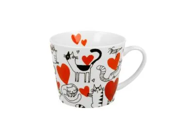 Rovný porcelánový hrnček Mačky a srdiečka 610 ml