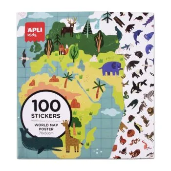APLI Veľký plagát so 100 nálepkami Mapa sveta - APLI