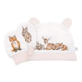 Kojenecká čiapočka a rukavičky "Little Forest" Wrendale Designs - lesné zvieratká