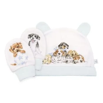 Kojenecká čiapočka a rukavičky "Little Paws" Wrendale Designs - šteniatka