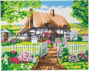 Obraz Ružová chalúpka (40x50 cm) vykladanie z diamantov