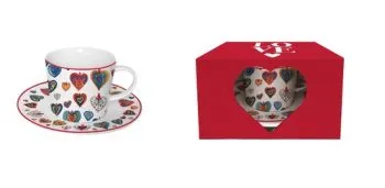 Porcelánová šálka s podšálkou Farebné srdcia malé 220 ml