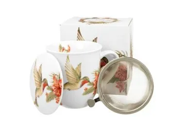 Porcelánový hrnček so sitkom a krytom Kolibrík 400 ml