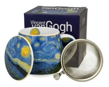 Porcelánový sudový hrnček so sitkom a krytom Vincent Van Gogh - Starry Night 430 ml