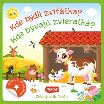 Kulaté samolepky: Kde bydlí zvířátka? / Kde bývajú zvieratká? - zelený sešit / zošit (CZ/SK vydanie)